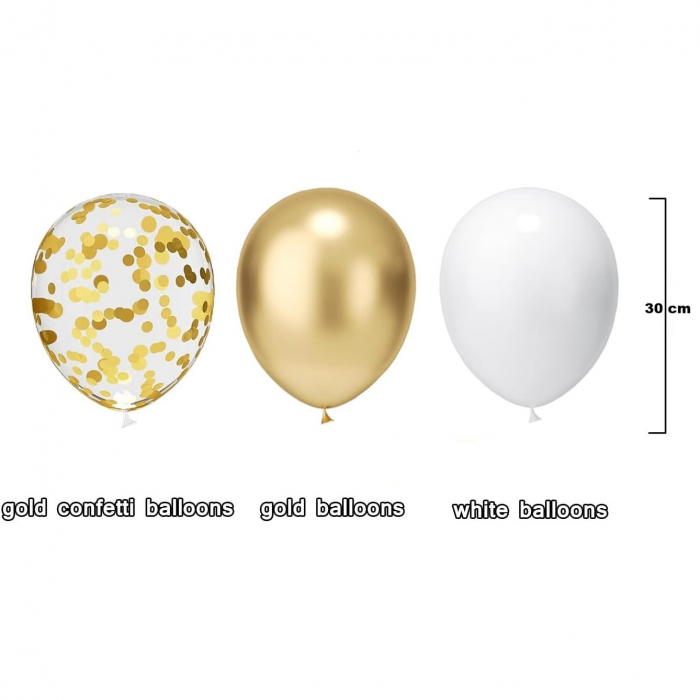 Set 16 Baloane din Latex,  Model Party, 30 cm, Alb, Auriu, Transparent Confetti, 2.8 g [2]