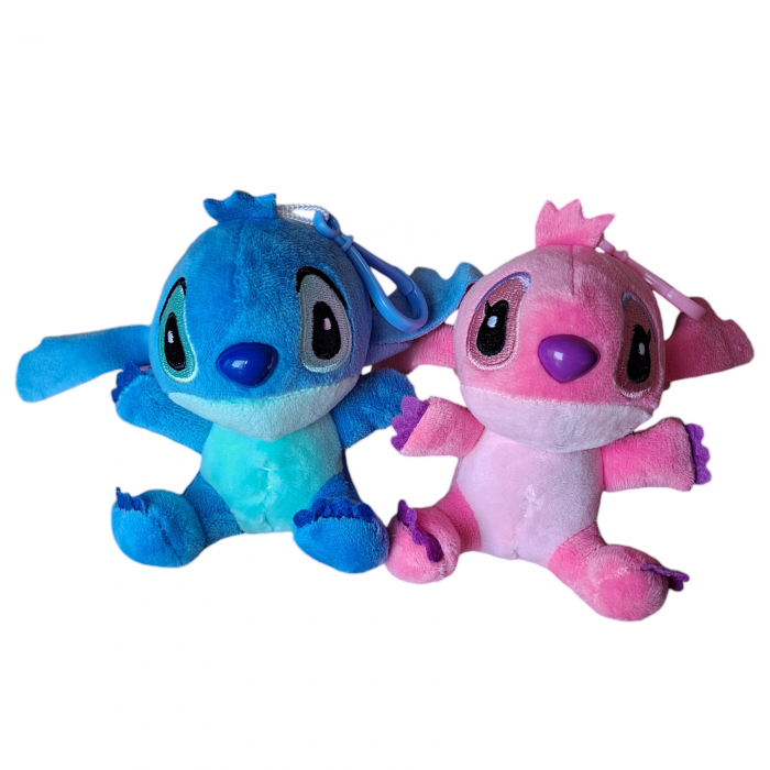 Set 2 jucarii din plus tip breloc Stitch si Angel, Personaje din Lilo&Stitch, 12 cm, multicolor [1]