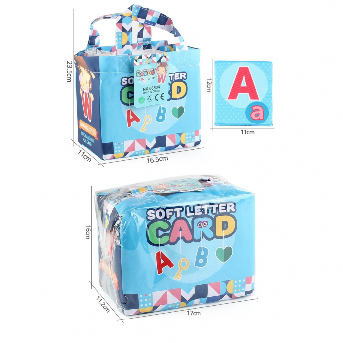 Set 26 Carduri din Panza cu Doua Fete, Model Litere, Educational, Interactiv, Saculet Inclus, Multicolor [8]