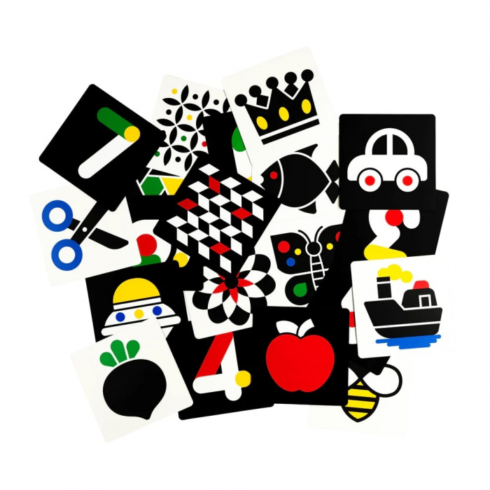 Set 40 imagini stimulare vizuala si cognitiva bebelusi, carduri multicolor, 3-6 luni [2]