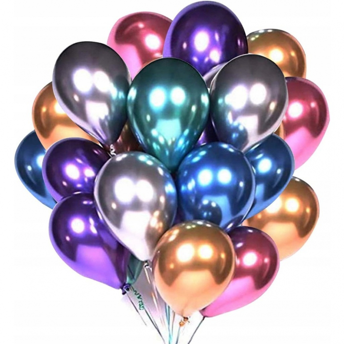 Set 50 Baloane din Latex Chrome,  Model Party, 23 cm, Multicolor, 2.2 g [1]