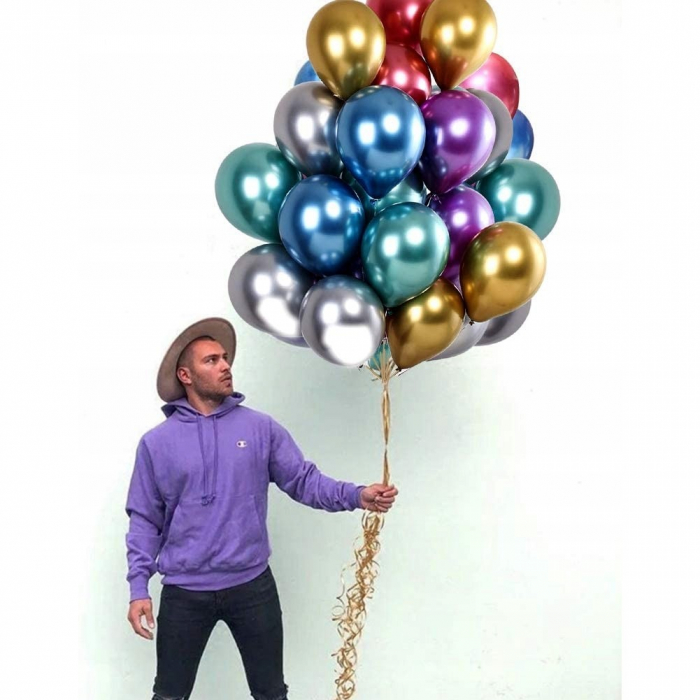 Set 50 Baloane din Latex Chrome,  Model Party, 23 cm, Multicolor, 2.2 g [4]