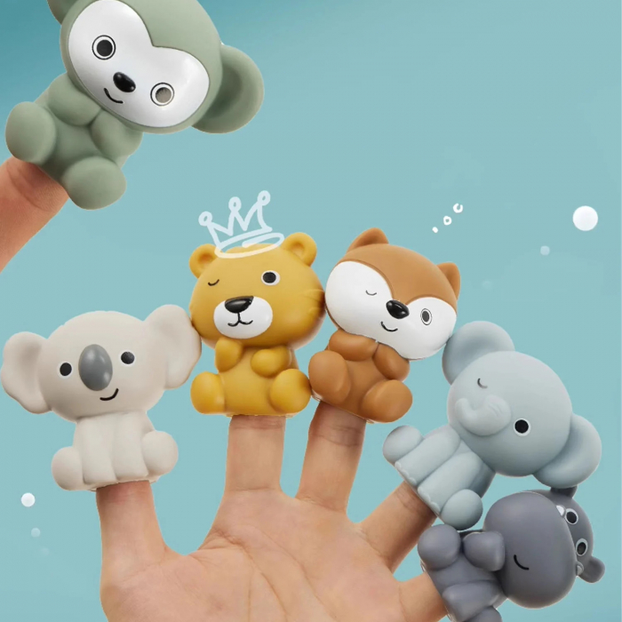 Set 6 Figurine de deget din silicon, Jucarii de baie Animale cu Barcuta, 12 piese, multicolor [2]