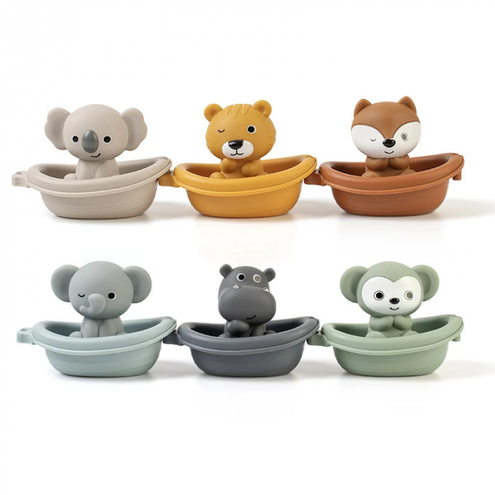 Set 6 Figurine de deget din silicon, Jucarii de baie Animale cu Barcuta, 12 piese, multicolor [1]