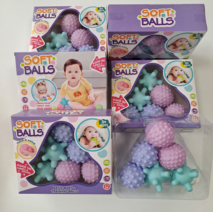 Set 6 mingi senzoriale bebe Soft Balls, multicolor [3]