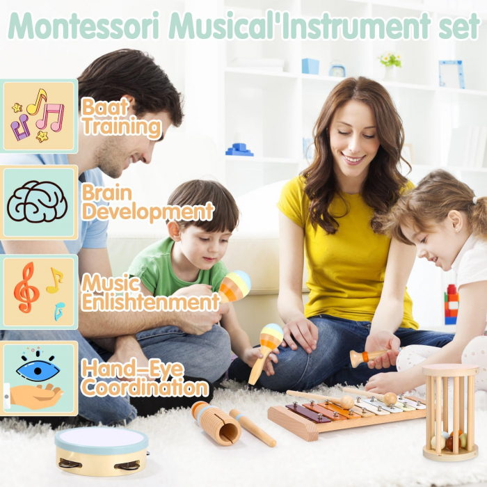 Set 8 Instrumente muzicale educative din lemn, pastel [4]