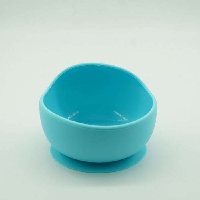 Set 8 piese diversificare bebelusi si copii din silicon, baveta, farfurie compartimentata, bol, tacamuri, cana, fara alergeni, albastru [4]