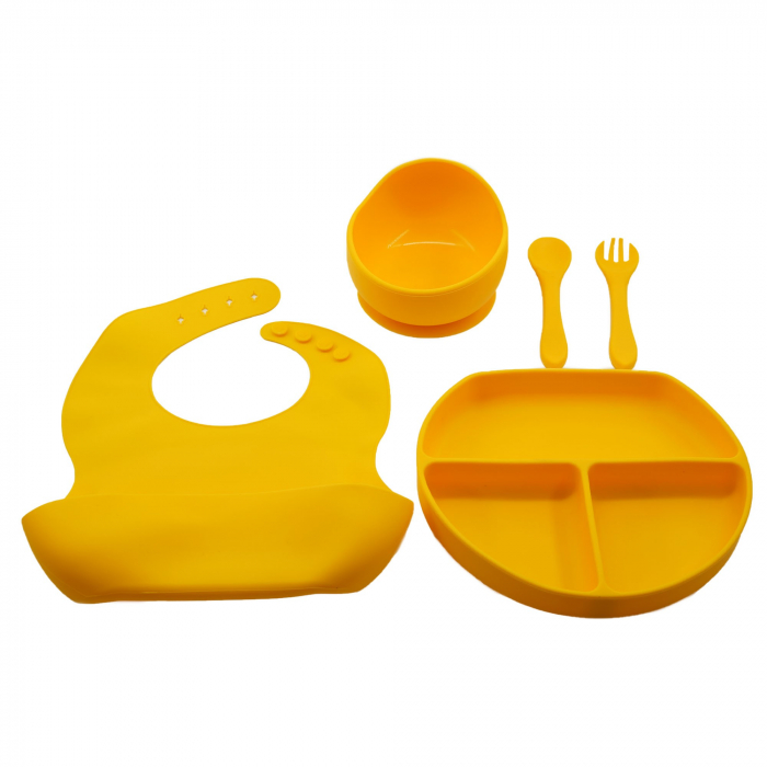 Set 5 piese diversificare bebelusi si copii din silicon , fara alergeni, galben [1]