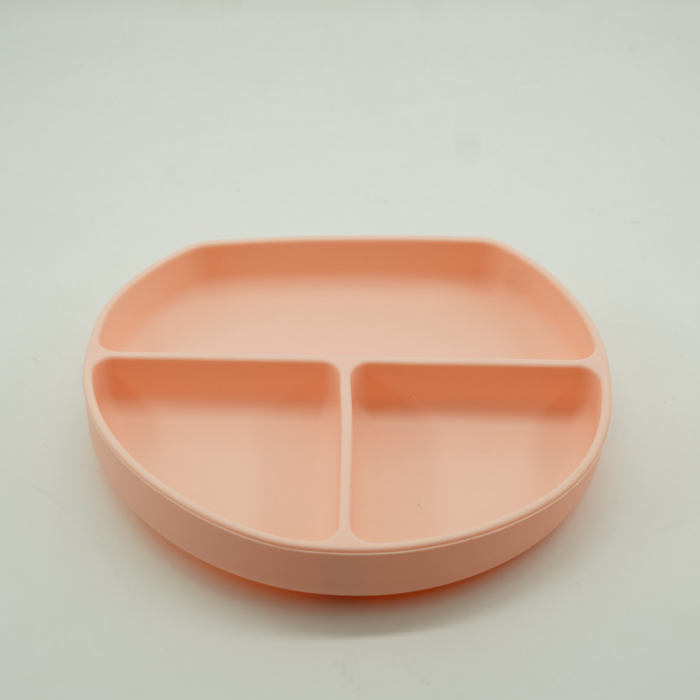 Set 8 piese diversificare bebelusi si copii din silicon, baveta, farfurie compartimentata, bol, tacamuri, cana, fara alergeni, roz [2]