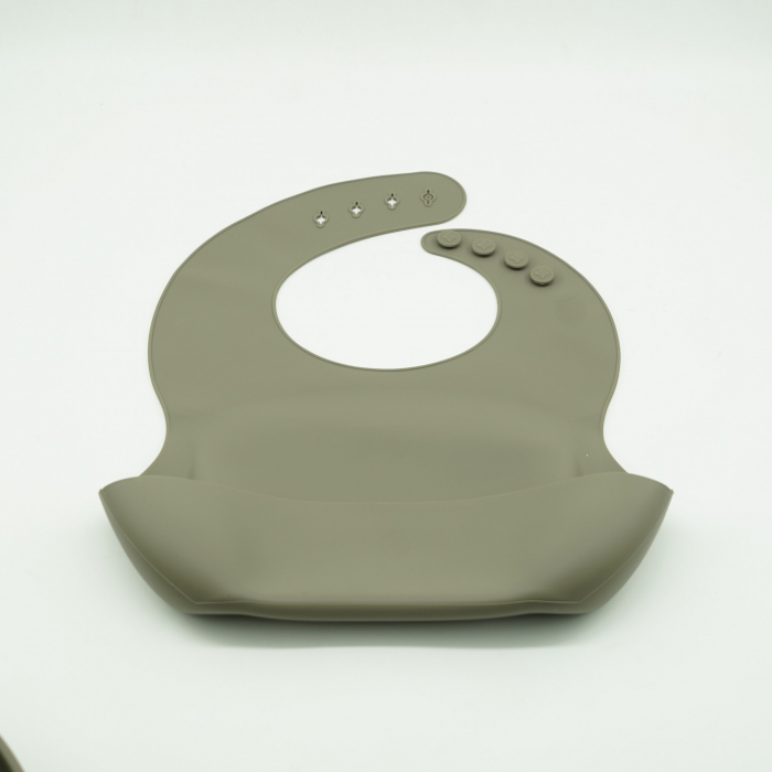 Set 8 piese diversificare bebelusi si copii din silicon, baveta, farfurie compartimentata, bol, tacamuri, cana, fara alergeni, verde inchis [7]