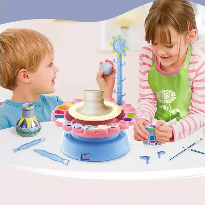 Set Atelier de Olarit si Pictat pentru copii cu Vopsele, Lut si Accesorii, 22 piese, albastru [2]