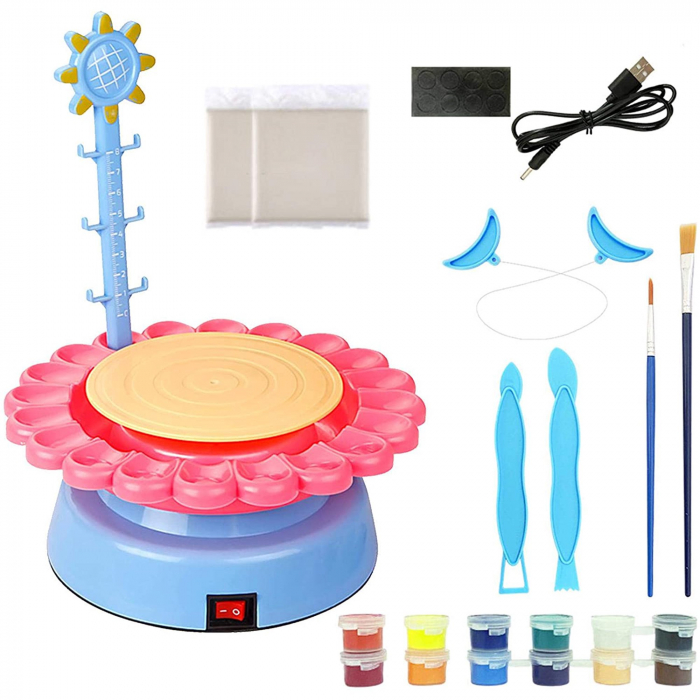 Set Atelier de Olarit si Pictat pentru copii cu Vopsele, Lut si Accesorii, 22 piese, albastru [8]