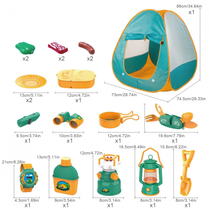 Set camping exterior/interior pentru copii, 19 Accesorii cu tematica si cort, multicolor [4]