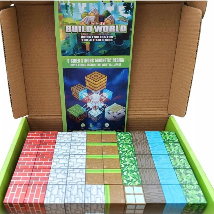 Set cuburi magnetice tip Minecraft Build World, 64 piese, multicolor [4]