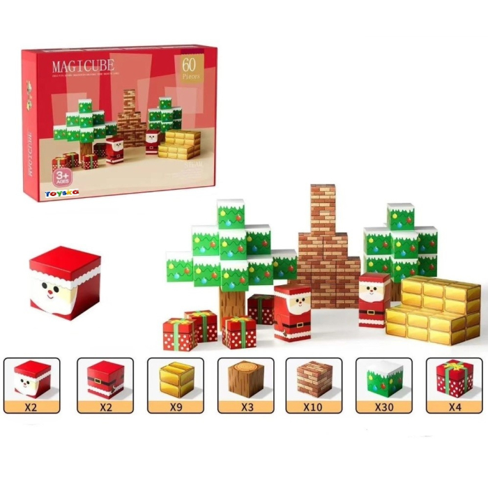 Set cuburi magnetice tip Minecraft Editie de Craciun, 60 piese, multicolor [1]