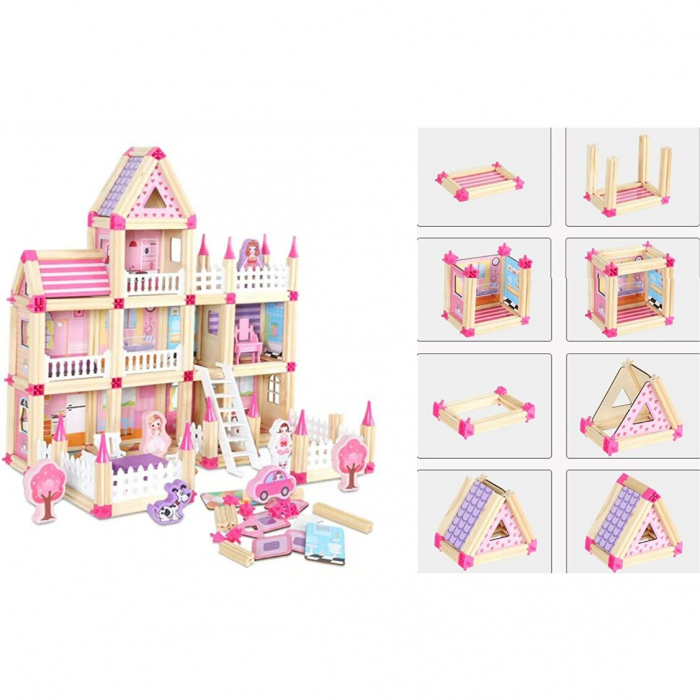 Set de constructie din lemn Micul Arhitect Princess, 298 piese, multicolor [5]