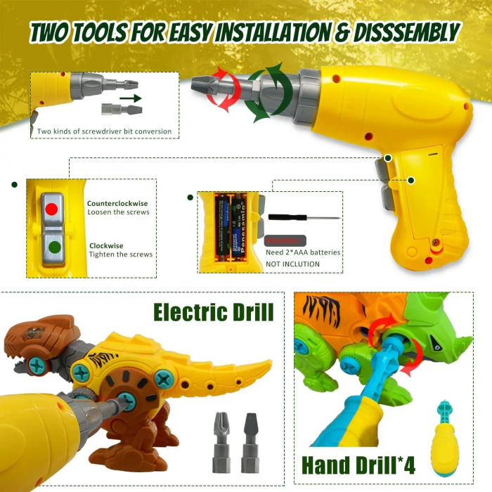 Set asamblare Dinozauri cu masina de gaurit si infiletat electrica, constructie DIY educational STEM [4]