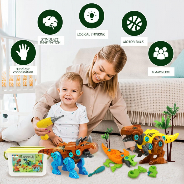 Set asamblare Dinozauri cu masina de gaurit si infiletat electrica, constructie DIY educational STEM [2]