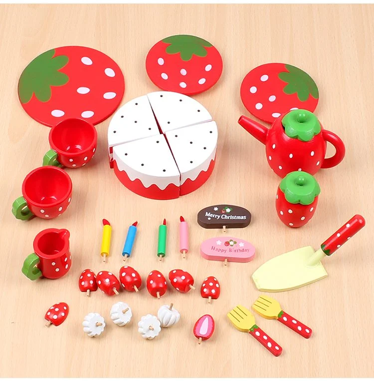 Set de ceai si tort aniversar din lemn in cutie Strawberry Party, multicolor [5]