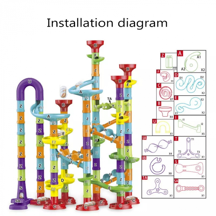 Set de constructie Marble Run cu bile din sticla, 113 piese, multicolor [5]