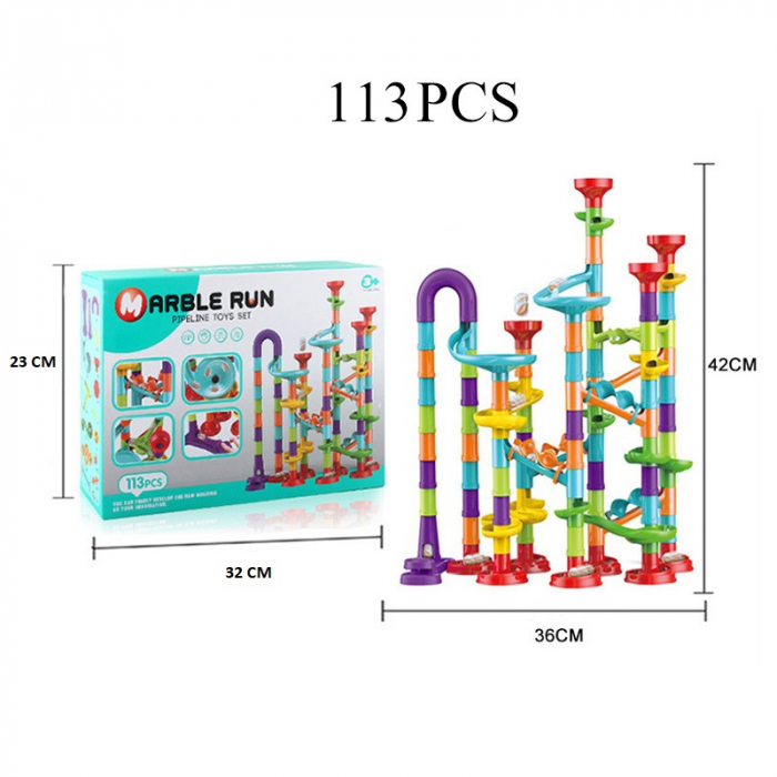 Set de constructie Marble Run cu bile din sticla, 113 piese, multicolor [6]