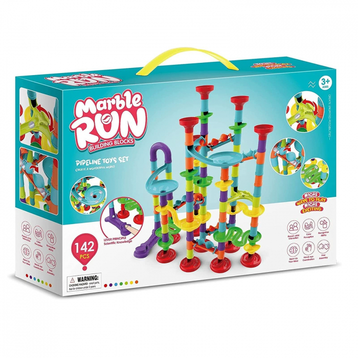 Set de constructie Marble Run cu bile din sticla, 142 piese, multicolor [2]