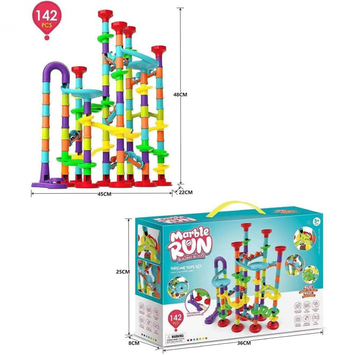 Set de constructie Marble Run cu bile din sticla, 142 piese, multicolor [5]