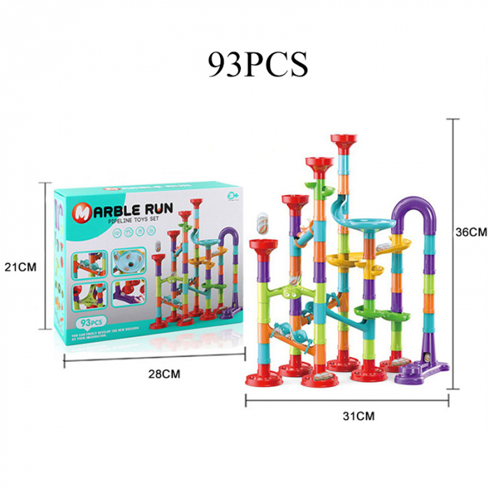 Set de constructie Marble Run cu bile din sticla, 93 piese, multicolor [5]