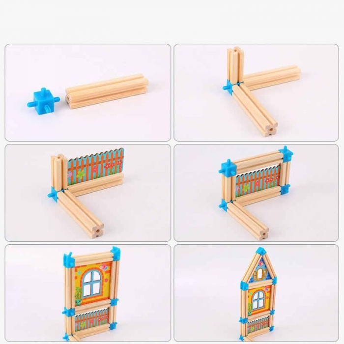 Set de constructie din lemn Micul Arhitect, 128 piese, multicolor [7]