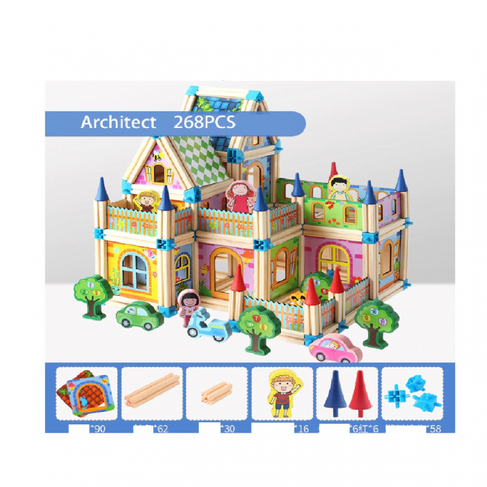Set de constructie din lemn Micul Arhitect, 268 piese, multicolor [8]