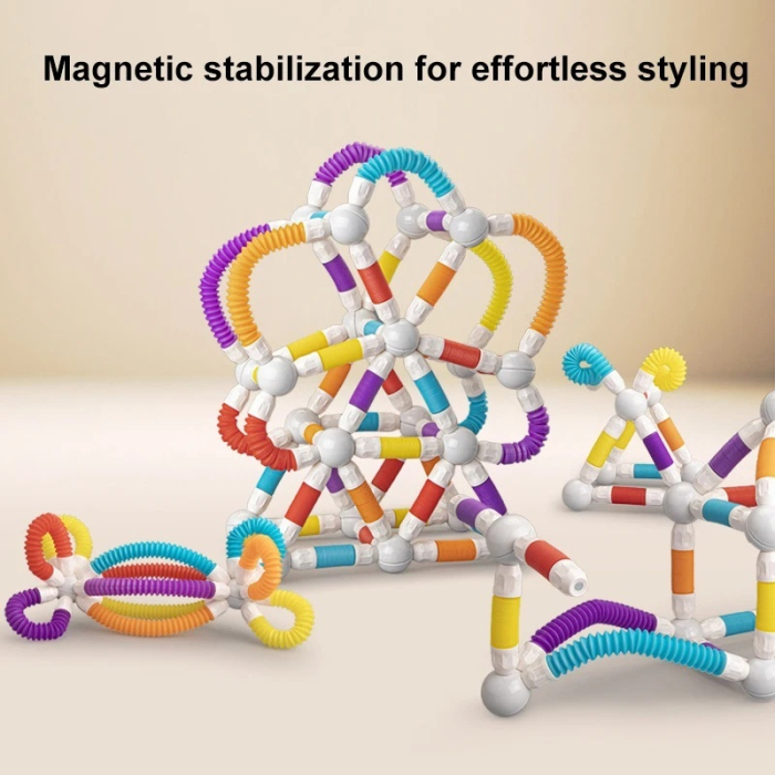 Set de constructie magnetic flexibil cu tuburi si bile, 108 piese, multicolor [6]