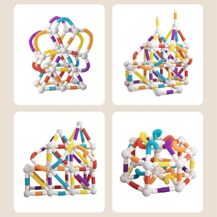 Set de constructie magnetic flexibil cu tuburi si bile, 138 piese, multicolor [2]
