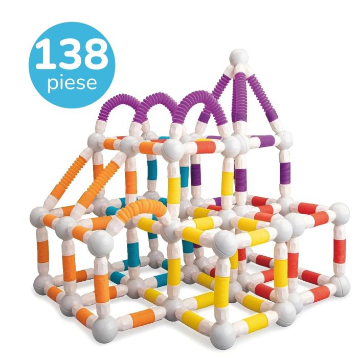 Set de constructie magnetic flexibil cu tuburi si bile, 138 piese, multicolor [4]