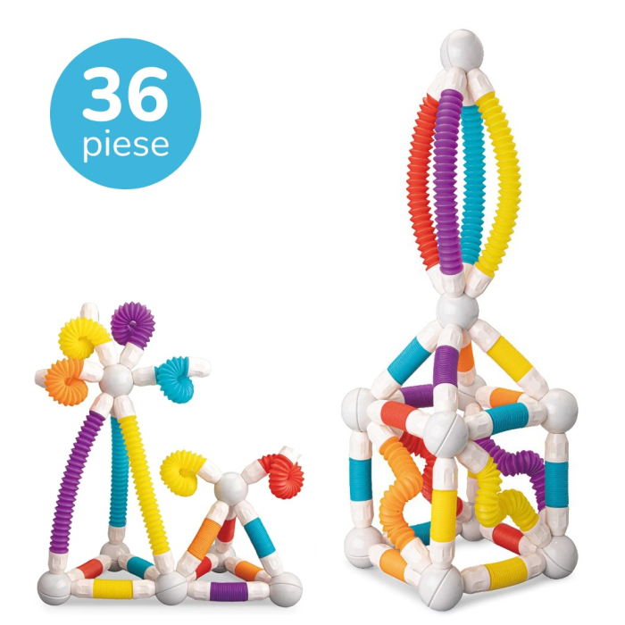 Set de constructie magnetic flexibil cu tuburi si bile, 36 piese, multicolor [4]
