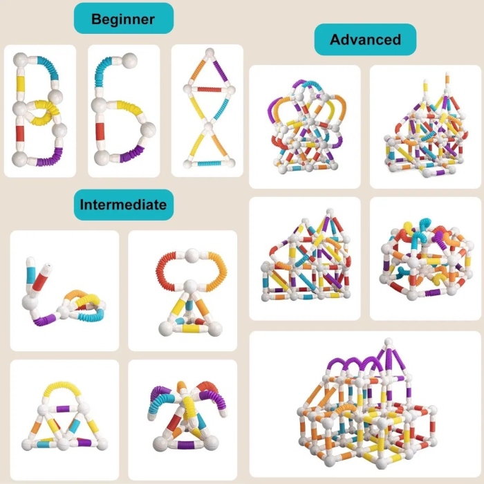 Set de constructie magnetic flexibil cu tuburi si bile, 36 piese, multicolor [3]
