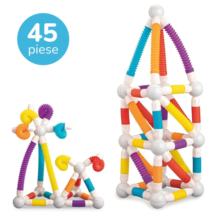 Set de constructie magnetic flexibil cu tuburi si bile, 45 piese, multicolor [4]