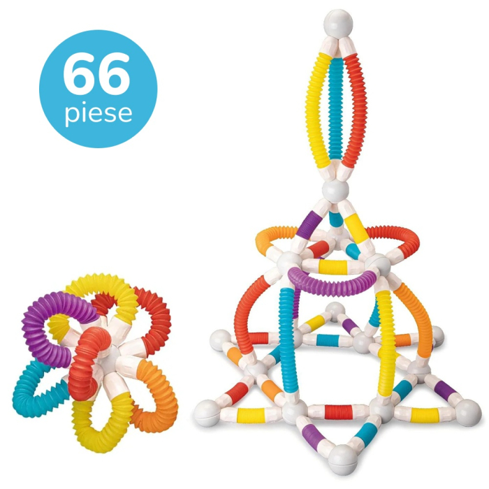 Set de constructie magnetic flexibil cu tuburi si bile, 66 piese, multicolor [4]
