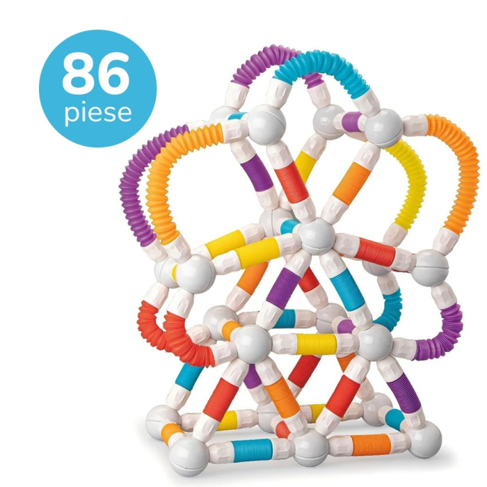 Set de constructie magnetic flexibil cu tuburi si bile, 86 piese, multicolor [4]