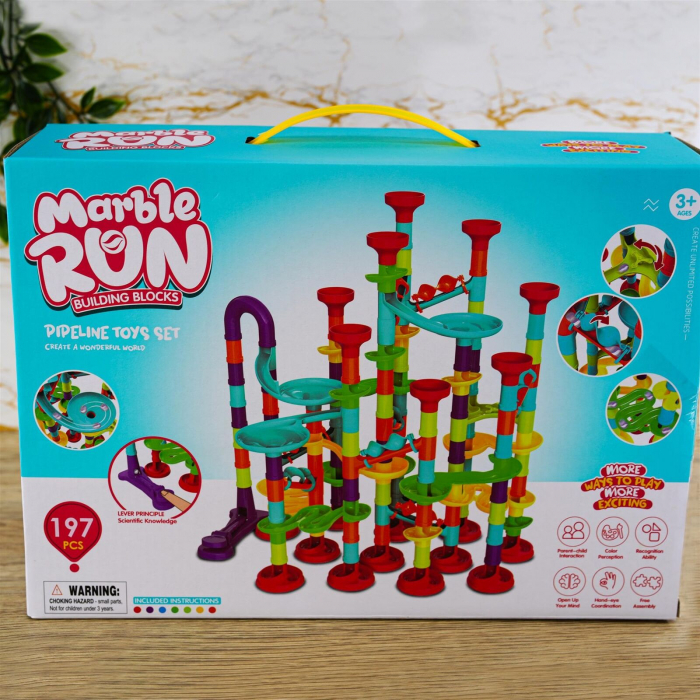 Set de constructie Marble Run cu bile din sticla, 197 piese, multicolor [2]