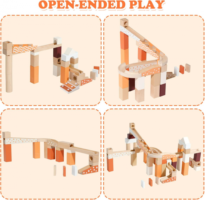 Set de constructie Marble Run din lemn cu bile din sticla, 60 piese, multicolor [5]