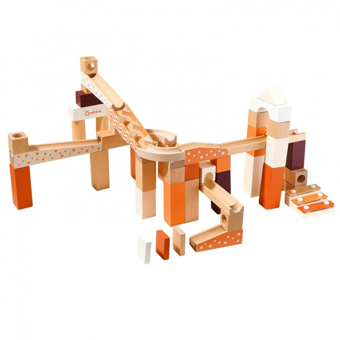 Set de constructie Marble Run din lemn cu bile din sticla, 60 piese, multicolor [1]