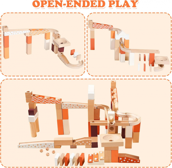 Set de constructie Marble Run din lemn cu bile din sticla, 80 piese, multicolor [6]