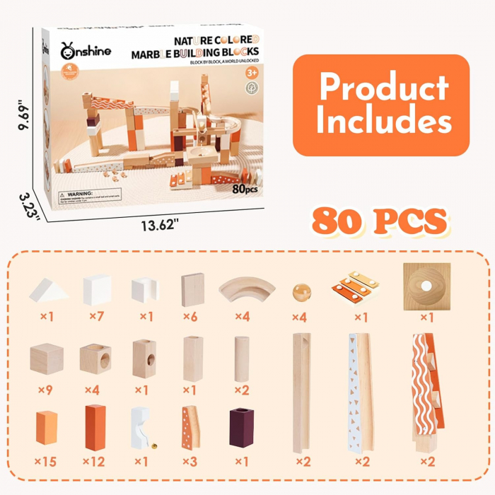 Set de constructie Marble Run din lemn cu bile din sticla, 80 piese, multicolor [7]