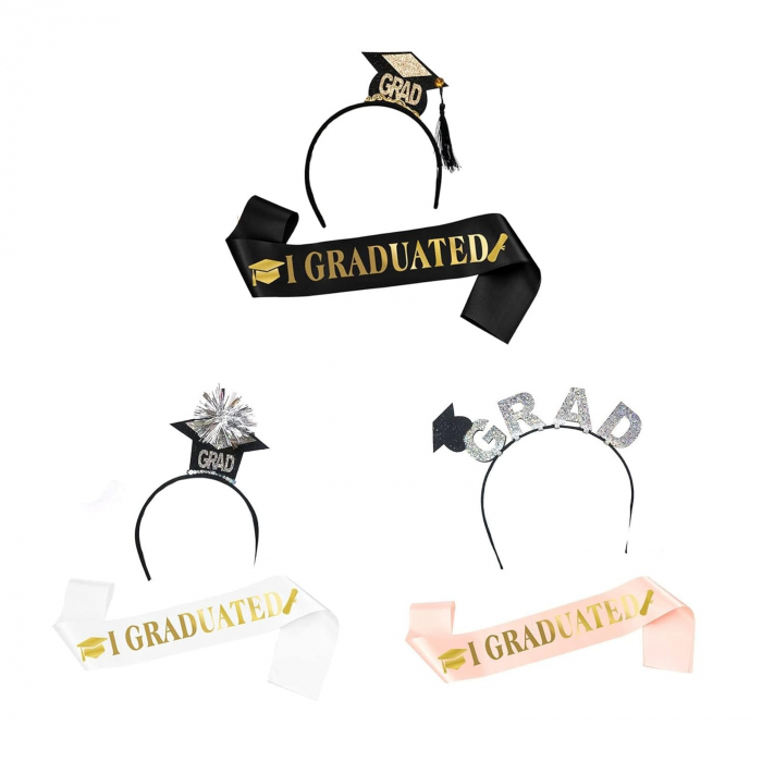 Set din 2 Piese pentru Absolvire,  Panglica si Coronita, Model I Graduated, Negru [2]