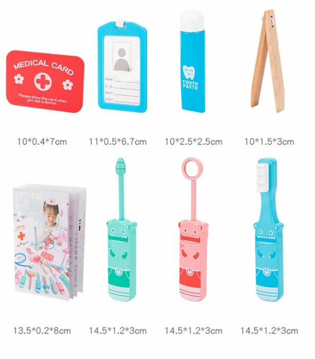 Set Doctor Stomatolog din lemn, 34 piese, multicolor [10]