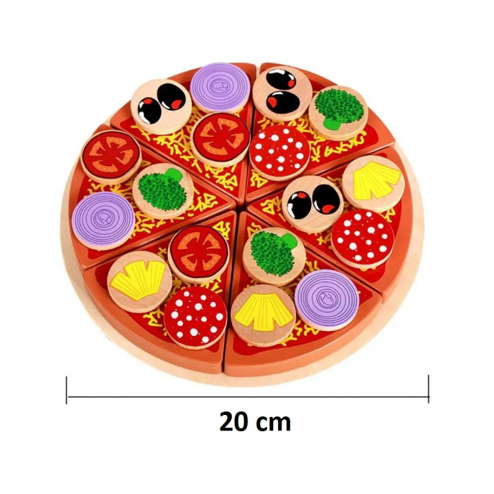 Set jucarie Pizza din lemn de feliat, 26 piese, multicolor [2]