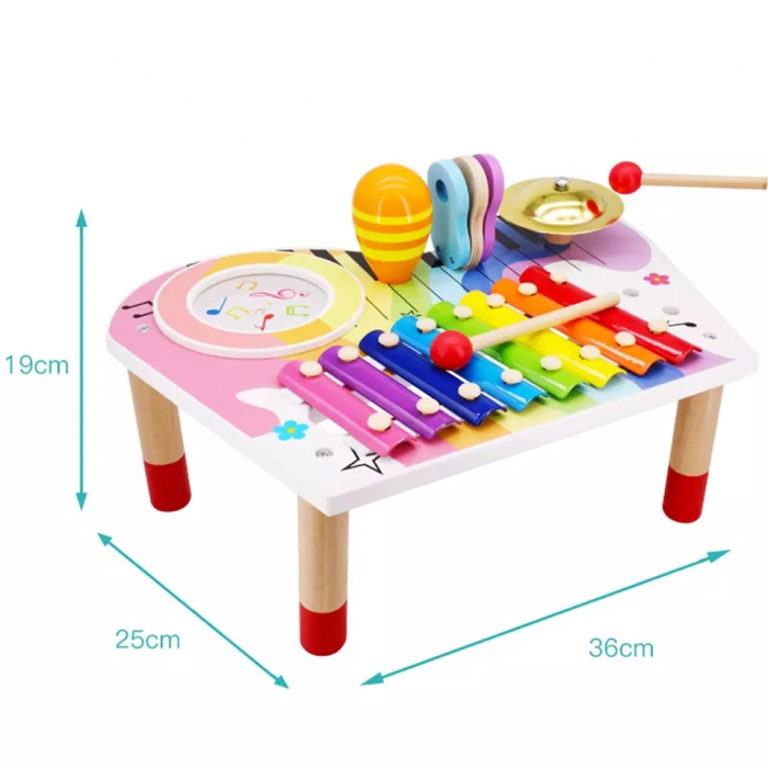 Set masuta cu instrumente muzicale din lemn, Rainbow Table, multicolor [6]