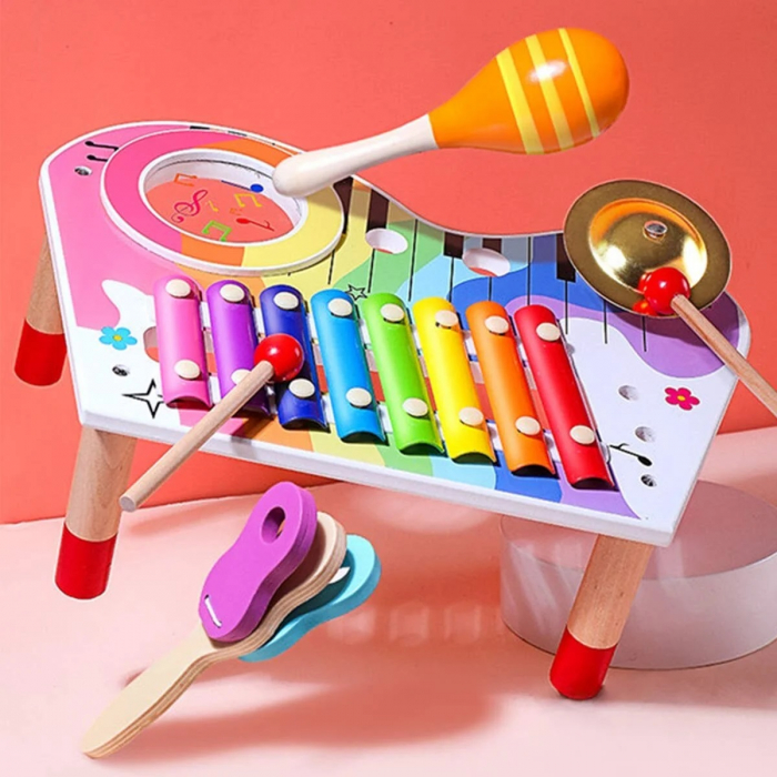 Set masuta cu instrumente muzicale din lemn, Rainbow Table, multicolor [4]