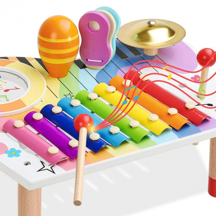 Set masuta cu instrumente muzicale din lemn, Rainbow Table, multicolor [2]