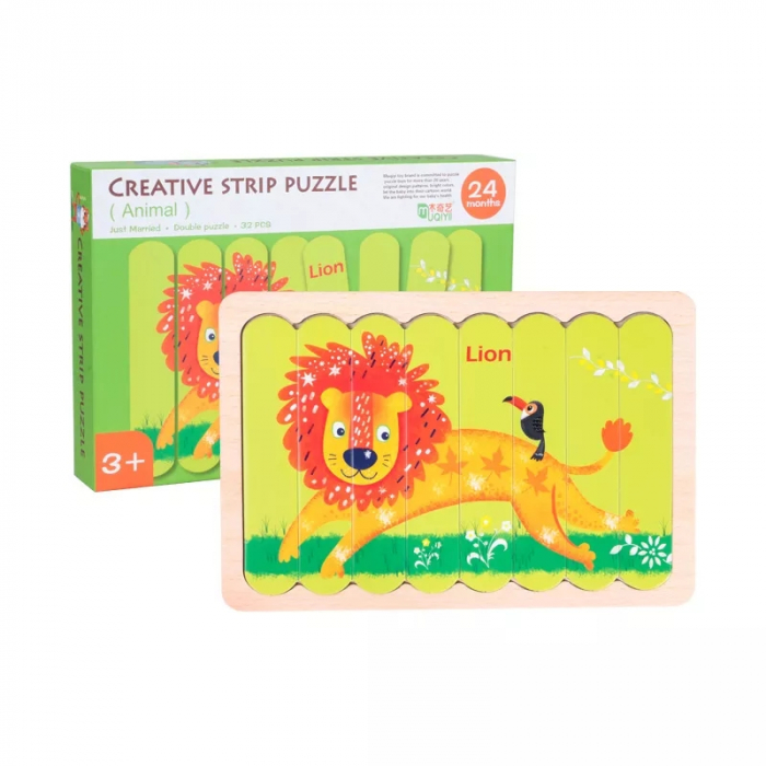 Set puzzle betisoare din lemn Creative Strip Animale, 32 pcs, multicolor [3]